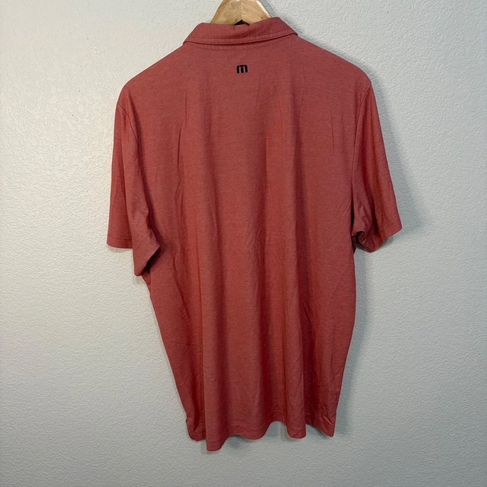 TravisMathew Mens XL Short Sleeve Polo Shirt Coral Pink Heathered Striped Golf